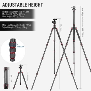 Foto 2 | Foto 2 | Trípode Neewer N55c De Fibra De Carbono 66/168 Cm Con Cabeza Esférica De 12 Kg - Venta Internacional.