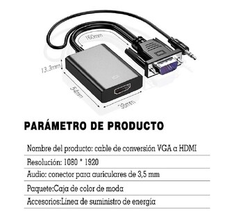 Foto 3 | Foto 3 | Cable Convertidor Video Vga a Hdmi color Negro