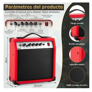 Foto 5 | Foto 5 | 20w Amplificador Para Guitarra Y Bajo Eléctrico Con Aux Belug, Rojo Negro