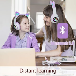 Foto 3 | Foto 3 | Auriculares Inalámbricos TCJJ Morados Orejas de Gato Led Bluetooth con Micrófono - Venta Internacional