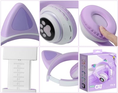 Foto 4 | Foto 4 | Auriculares Inalámbricos TCJJ Morados Orejas de Gato Led Bluetooth con Micrófono - Venta Internacional