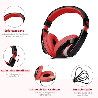 Foto 2 | Foto 2 | Auriculares para Colocar Sobre Las Orejas Rockpapa Comfort Kids Para Uso Escolar Color Negro Y Rojo - Venta Internacional