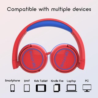 Foto 5 | Foto 5 | Auriculares Imyb Kids Con Cable, Plegables, Estéreo, Rojos - Venta Internacional.