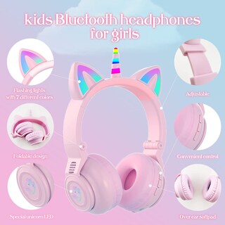 Foto 4 | Foto 4 | Auriculares Yusonic Unicorn Kids Bluetooth Plegables Morados - Venta Internacional.