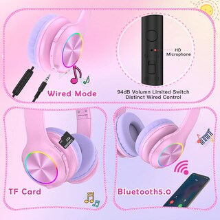 Foto 5 | Foto 5 | Auriculares Inalámbricos Para Niños Candy Bila Cb01 Con Micrófono Rosa - Venta Internacional.
