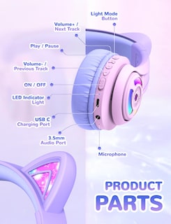 Foto 5 | Foto 5 | Auriculares Inalámbricos Iclever Cat Ear Kids Con Led, 50 Horas De Reproducción - Venta Internacional.