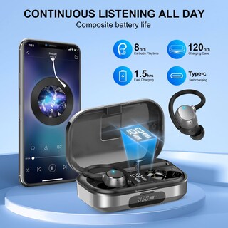 Foto 2 | Foto 2 | Auriculares Inalámbricos Pomuic 120h Playtime Bluetooth 5.3 Ipx7 Gris - Venta Internacional