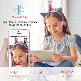Foto 3 | Foto 3 | Auriculares Inalámbricos Para Niños Tcjj Unicorn Con Micrófono Rosa De Más De 3 Años - Venta Internacional.