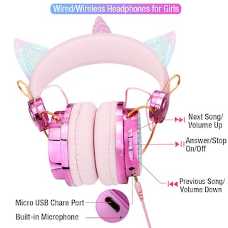 Foto 4 | Foto 4 | Auriculares Inalámbricos Para Niños Tcjj Unicorn Con Micrófono Rosa De Más De 3 Años - Venta Internacional.