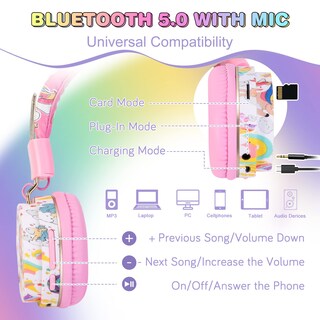 Foto 3 | Foto 3 | Auriculares Qearfun Unicorn Para Niñas Y Niños Con Micrófono Bluetooth - Venta Internacional.