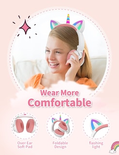 Foto 3 | Foto 3 | Auriculares Yusonic Unicorn Kids Bluetooth Plegables En Blanco Y Rosa - Venta Internacional.