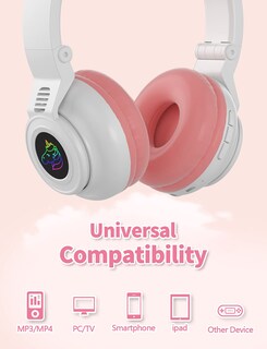 Foto 4 | Foto 4 | Auriculares Yusonic Unicorn Kids Bluetooth Plegables En Blanco Y Rosa - Venta Internacional.