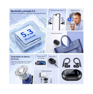 Foto 5 | Foto 5 | Auriculares Deportivos Belug Negros Bluetooth Impermeables con Gancho