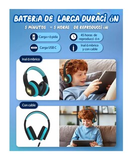 Foto 4 | Foto 4 | Auriculares Bluetooth Lab.g Diadema Inalámbricos 45 H Para Niños Negro Azul