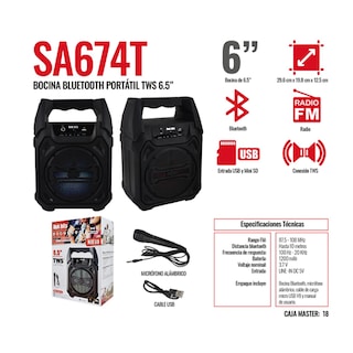 Foto 2 | Foto 2 | Bocina Portátil 6.5\" con Bluetooth Link Bits Sa674t