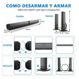 Foto 3 | Foto 3 | Barra De Sonido Eleoption Desmontable Y Recargable Bluetooth Eo Safe Imports Esi-4217 color Negro