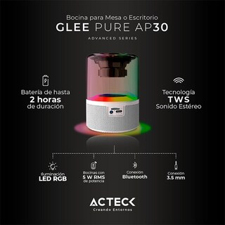 Foto 2 | Foto 2 | Bocina Portátil Acteck Glee Pure Ap30 Inalámbrica Luz Led Tws Ac-936439 color Blanco