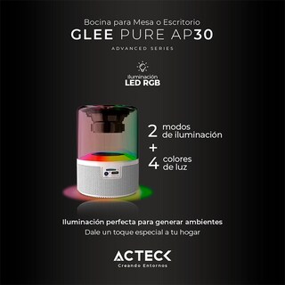 Foto 3 | Foto 3 | Bocina Portátil Acteck Glee Pure Ap30 Inalámbrica Luz Led Tws Ac-936439 color Blanco