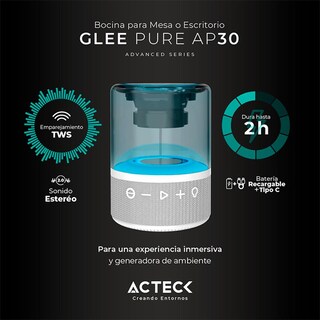 Foto 4 | Foto 4 | Bocina Portátil Acteck Glee Pure Ap30 Inalámbrica Luz Led Tws Ac-936439 color Blanco