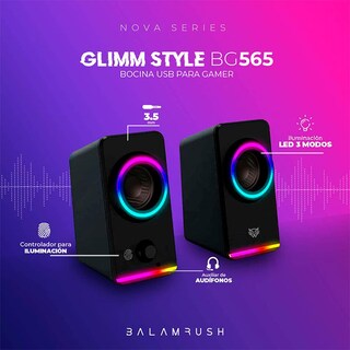 Foto 5 | Foto 5 | Bocina Gamer Balam Rush Glimm Style BG565 Led Bluetooth 3.5mm BR-936996 Negro 2 Piezas