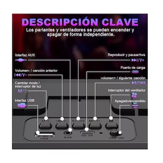 Foto 3 | Foto 3 | Bocina Bluetooth Portátil Multifuncional Con Ventilador Rgb Eo Safe Imports  Esi-14565 Negro