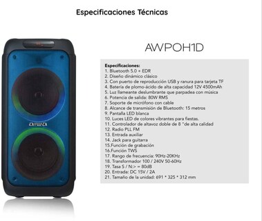 Foto 7 | Foto 7 | Aiwa Bocina Bluetooth Con Luces Led Y Micrófono Inalámbrico, 800w Pmpo - Awpoh1d