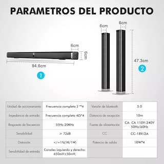 Foto 4 | Foto 4 | Barra de Sonido Cine En Casa Desmontable Bluetooth Negro