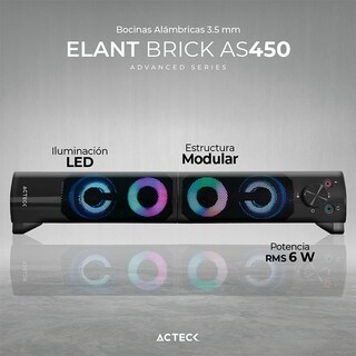 Foto 3 | Foto 3 | Bocinas Acteck Ac-935258 Negro Elant Brick As450 Alámbrica USB 3.5mm Iluminación Led