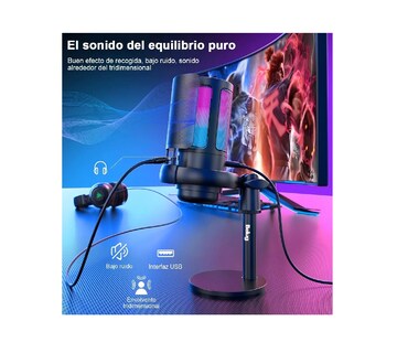 Foto 2 | Foto 2 | Micrófonos Usb Rgb Condensador Cardioide para Pc / Tel Gamer Negro