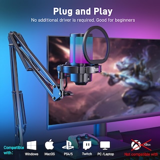 Foto 6 | Foto 6 | Micrófono Usb Uhuru Um2s Gaming Para Pc Con Podcast Rgb Ps4/5 - Venta Internacional.