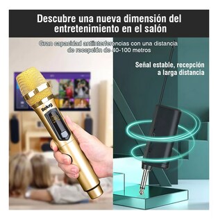 Foto 2 | Foto 2 | Micrófono Inalámbrico Profesional Karaoke Kit 2 Pcs Universal, Belug Color Oro