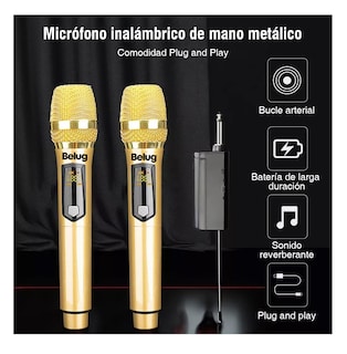 Foto 3 | Foto 3 | Micrófono Inalámbrico Profesional Karaoke Kit 2 Pcs Universal, Belug Color Oro