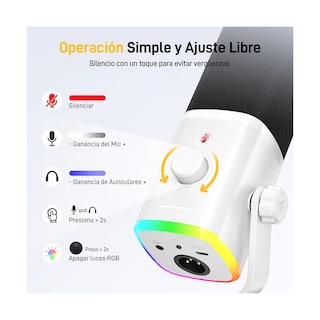 Foto 3 | Foto 3 | Micrófono Dinámico Usb/xlr Rgb Con Brazo Eo Safe Imports Esi-20571 Blanco