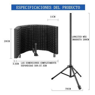 Foto 3 | Foto 3 | Escudo De Aislamiento De Micrófono Plegable Sonido Eo Safe Imports Esi-14405 Negro