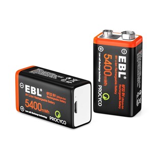 Foto 1 | Foto 1 | Baterías De Litio Recargables De 9 V Ebl 5400 Mwh Usb (paquete De 2) - Venta Internacional.