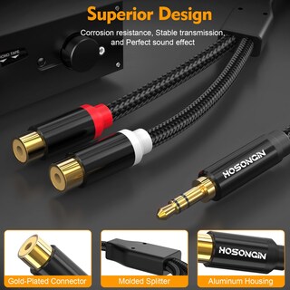 Foto 4 | Foto 4 | Cable Hosongin De 3,5 Mm Macho A 2 Conectores Rca Hembra, Nailon Trenzado, Paquete De 2 - Venta Internacional.