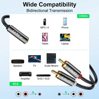 Foto 4 | Foto 4 | Cable Adaptador De Audio J&d De 3,5 Mm Hembra A 2 Rca Macho De 2,4 M - Venta Internacional.
