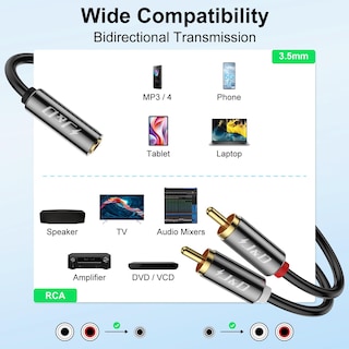 Foto 4 | Foto 4 | Cable Adaptador De Audio J&d De 3,5 Mm Hembra A 2 Rca Macho De 12 Pies - Venta Internacional.
