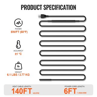 Foto 7 | Foto 7 | Cable De Calefacción De Tubos Vevor Autorregulable De 140 Pies Y 5 W/m Para Techo - Venta Internacional.