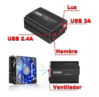 Foto 3 | Foto 3 | Inversor de Corriente para Auto 12v A 110v 300w 2 Ca y 2 Usb Belug color Negro