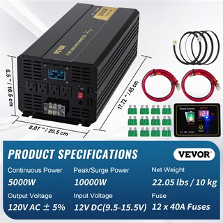 Foto 7 | Foto 7 | Inversor De Corriente Vevor Pure Sine Wave 5000 W Dc 12 V A Ac 120 V - Venta Internacional.