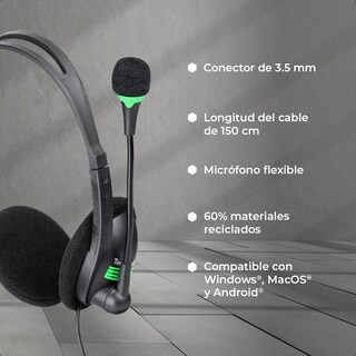 Foto 6 | Foto 6 | Diadema Techzone Para Videoconferencia 3.5mm Negro Verde