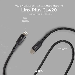 Foto 2 | Foto 2 | Cable Acteck Linx Plus CL420 USB C a Lightning 1m AC-934862 color Negro