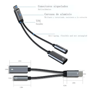 Foto 2 | Foto 2 | Adaptador Usb C A Jack 3.5 Mm Con Adaptador De Carga Pd De 25 W Eo Safe Imports Esi-20093 Negro