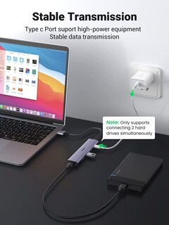 Foto 3 | Foto 3 | Hub 4 en 1 USB A 3.0 Ugreen 20805 color Gris 4x USB 3.0 1x USB C Alimentador