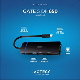 Foto 3 | Foto 3 | Hub Acteck Gate 5 Dh650 Multipuerto 5 En 1 Usb-c Usb Ethernet Hdmi 4k Ac-936774 color Negro