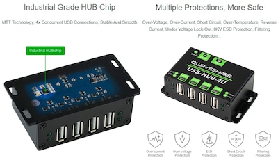 Foto 4 | Foto 4 | Hub Usb Waveshare De Grado Industrial Que Se Extiende 4 Veces Más Puertos Usb 2.0 - Venta Internacional.