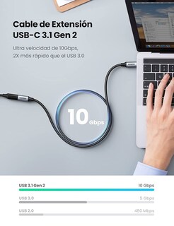 Foto 2 | Foto 2 | Cable de Datos USB-C Macho a USB-C Hembra Ugreen 30205