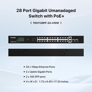 Foto 2 | Foto 2 | Conmutador Poe Tenda Teg1128p De 24 Puertos Gigabit Con 24 Puertos Poe+ De 410 W - Venta Internacional.