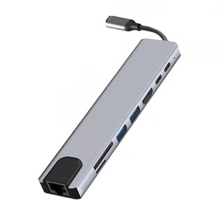 Foto 1 | Foto 1 | Adaptador Usb C A Hdmi Con Ethernet Tipo C Hub 8 En 1 Eo Safe Imports Esi-5062 Gris